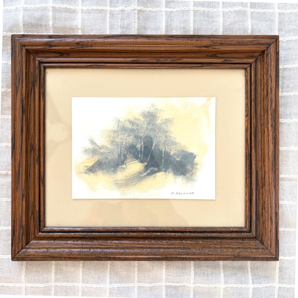 Signed Vintage Landscape Painting Framed Forest Scene Muted Tones Art